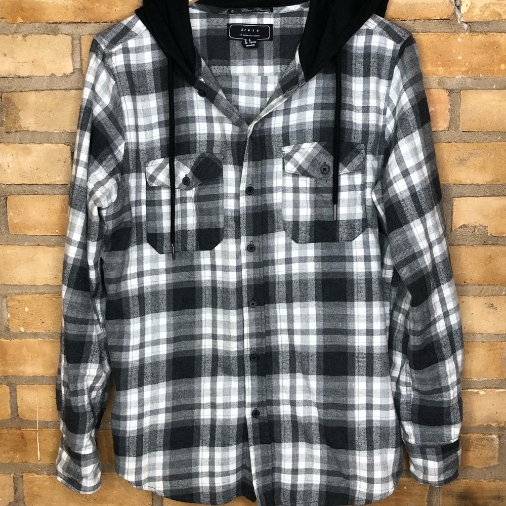 21 Men American Brand Plaid Button Down Hoodie